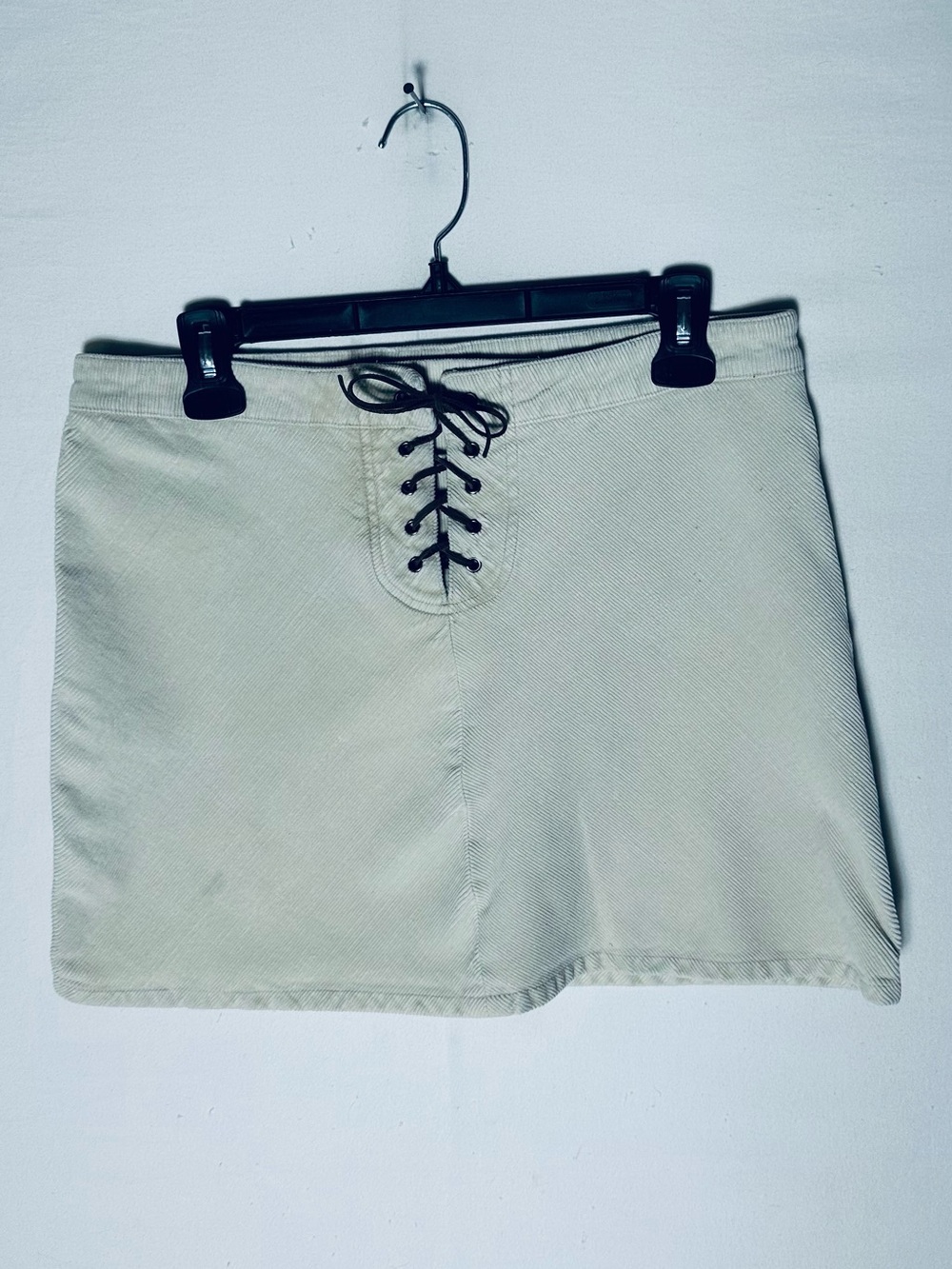 Vintage 90s Y2K Brody Cream Corduroy Lace Up Mini Skirt 9/M Boho Fairy Grunge